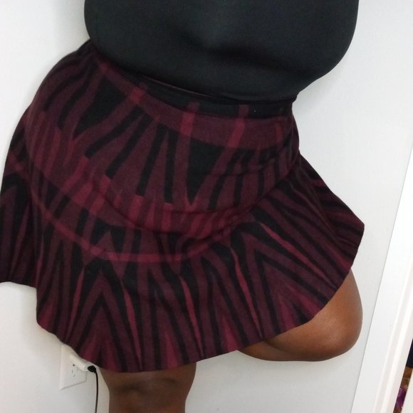 Plaid Burgundy Swing Midi Skirt - Picture 1 of 2